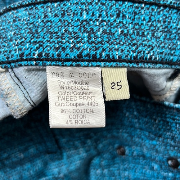 Rag & Bone Turquoise Blue Tweed Printed Leggings Jeans Pants - Picture 7 of 12